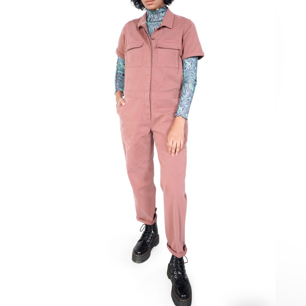 BP. + WILDFANG Utility Short Sleeve Jumpsuit Tan Burlewood Size S